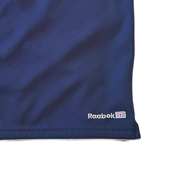 Y2K Reebok Striped Collar Embroidered Union Jack Jersey Tee Navy Blue Men’s XL - Picture 2 of 5